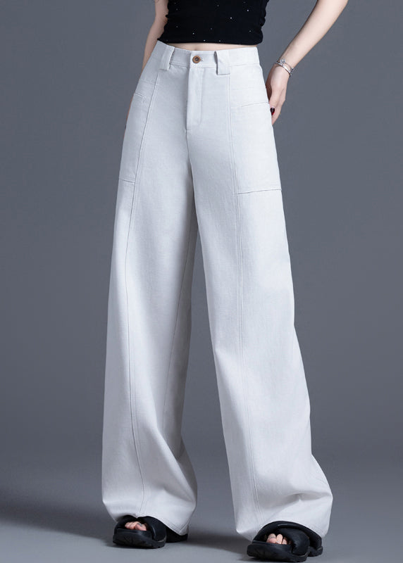 New Orange Button High Waist Cotton Wide Leg Pants Spring