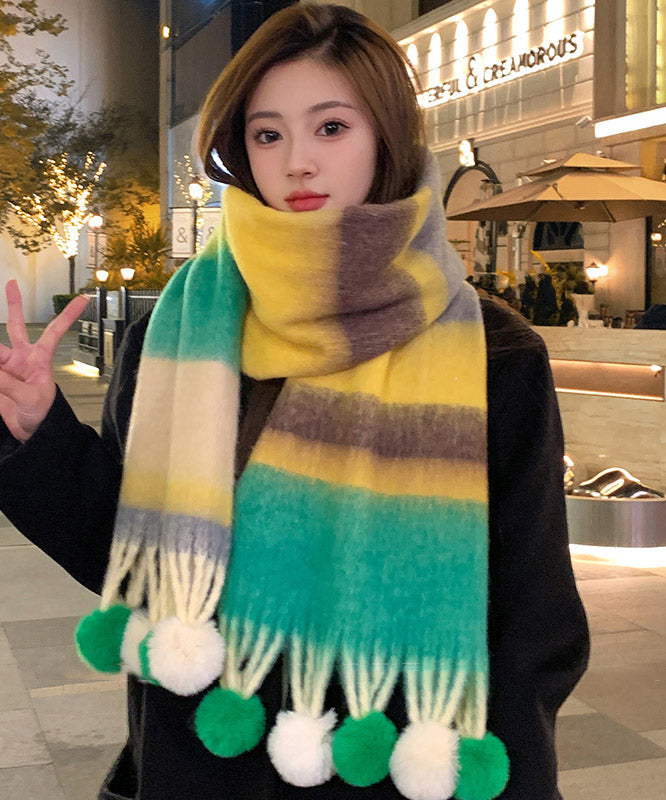 New Orange Fuzzy Ball Decorated  Thick Warm Faux Cashmere Scarf