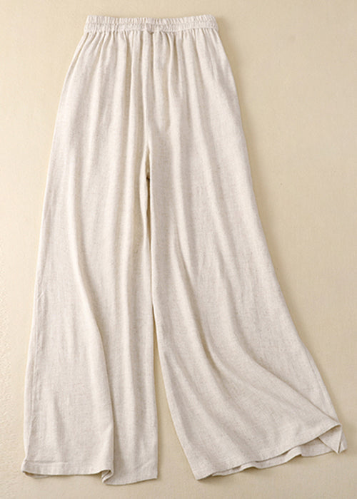New Orange Pockets Elastic Waist Linen Wide Leg Pants Summer