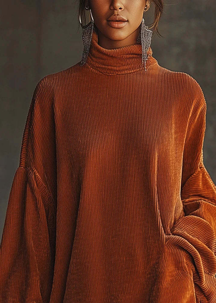 New Orange Tasseled Patchwork Corduroy Dresses Spring