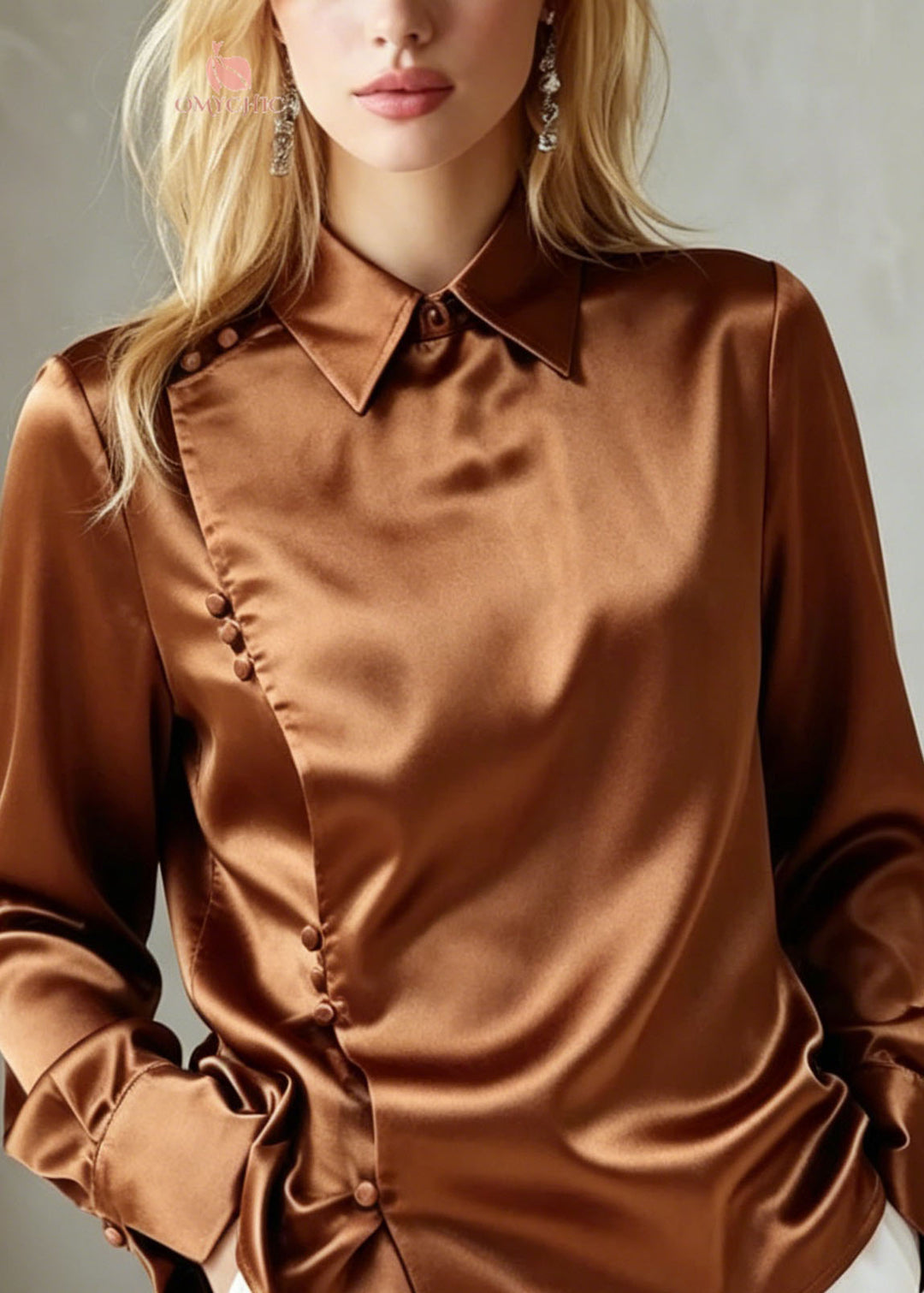 New Peter Pan Collar Button Silk Shirts Top Fall