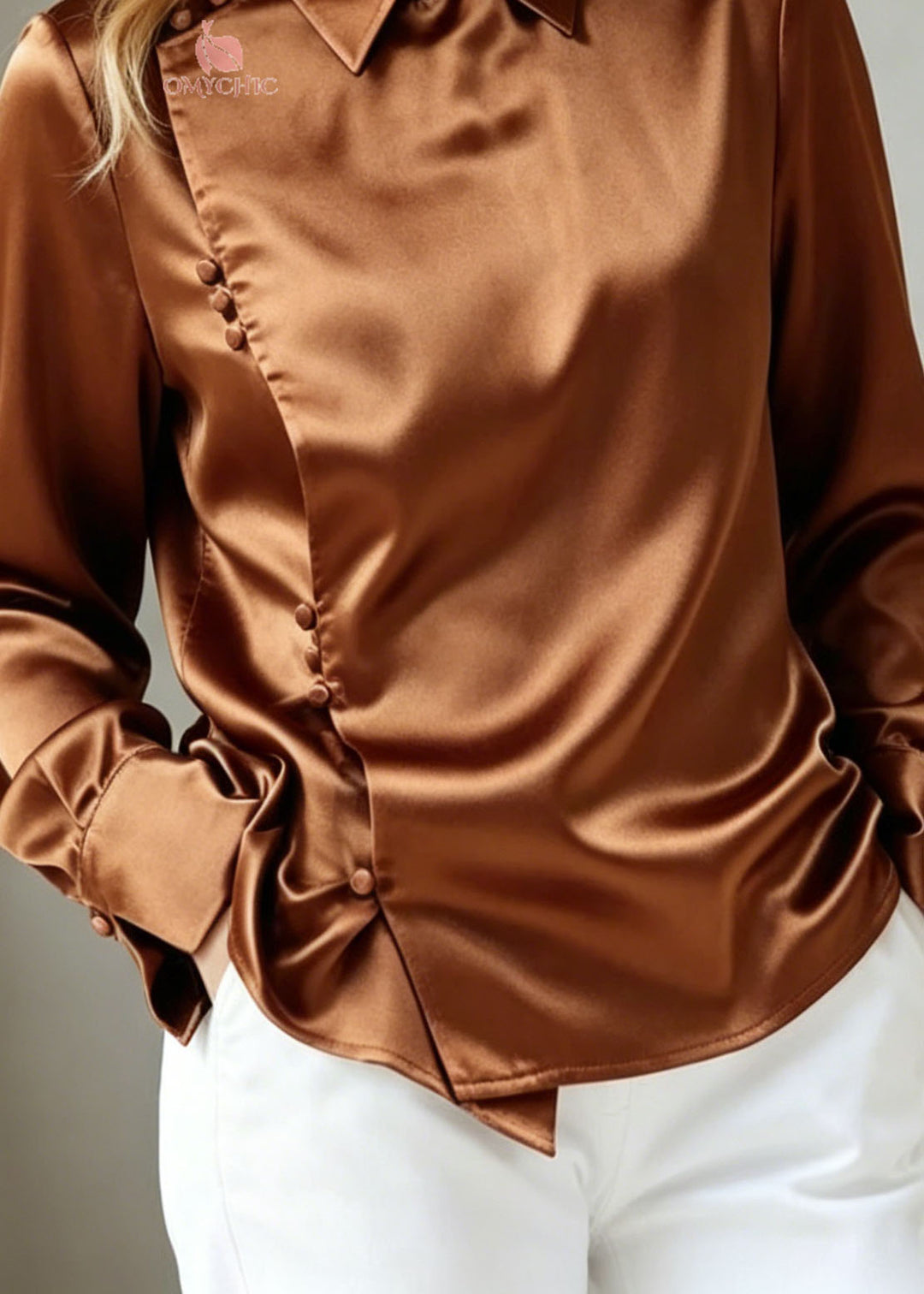New Peter Pan Collar Button Silk Shirts Top Fall