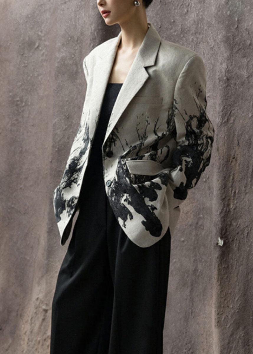New Peter Pan Collar Print Button Cotton Suit Coats Fall