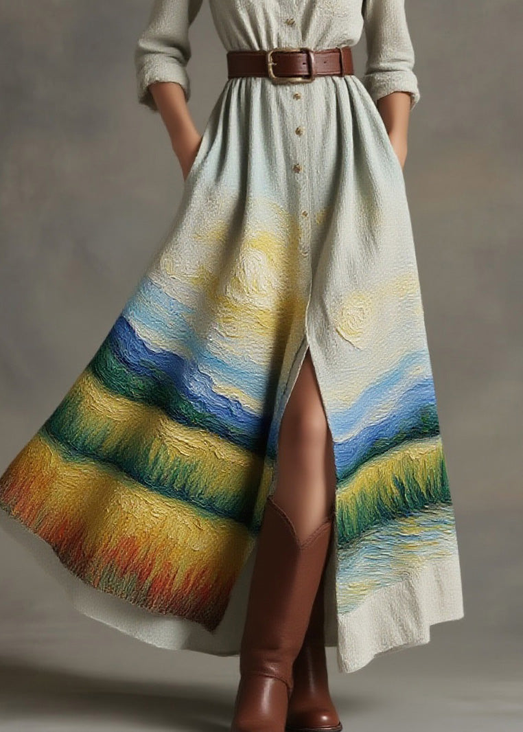 New Peter Pan Collar Print Cotton Button Shirts Dress Spring