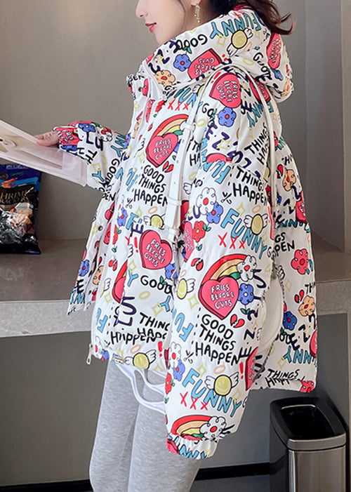 New Pink Hooded Pockets Print Fine Cotton Filled Jackets Winter