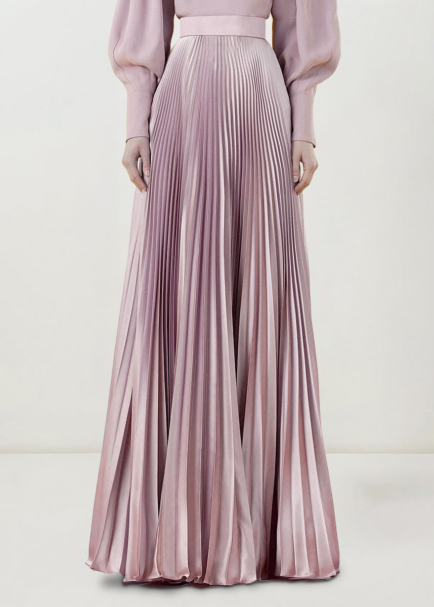 New Pink O Neck Wrinkled Patchwork Silk Maxi Two piece set Spring