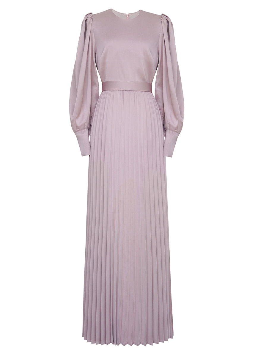 New Pink O Neck Wrinkled Patchwork Silk Maxi Two piece set Spring