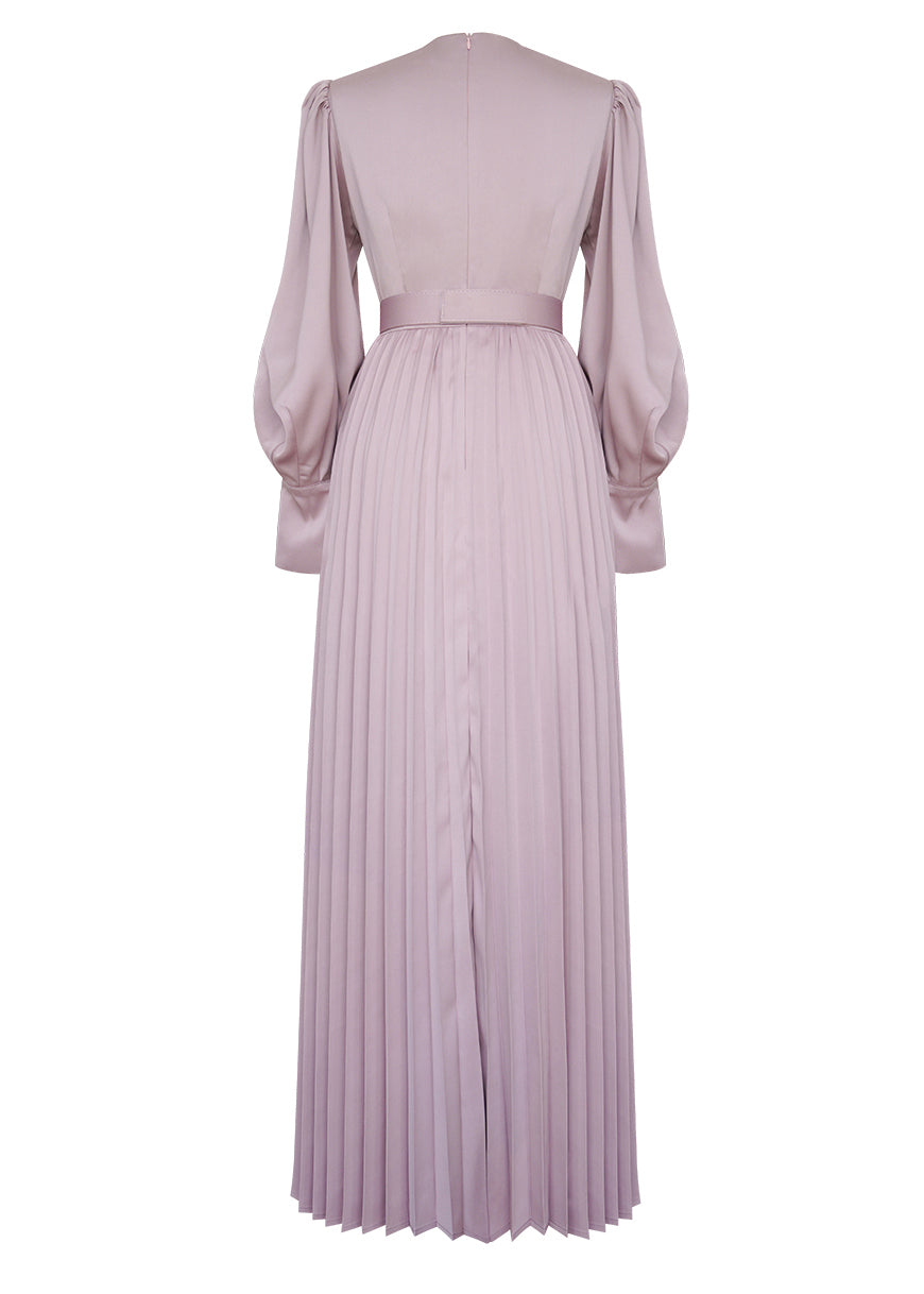 New Pink O Neck Wrinkled Patchwork Silk Maxi Two piece set Spring