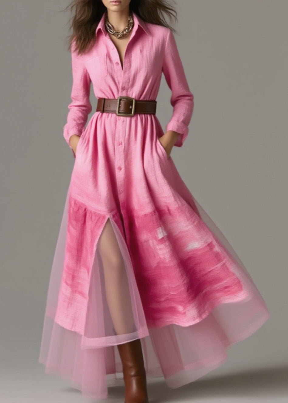 New Pink Peter Pan Collar Print Patchwork Cotton Dress Spring