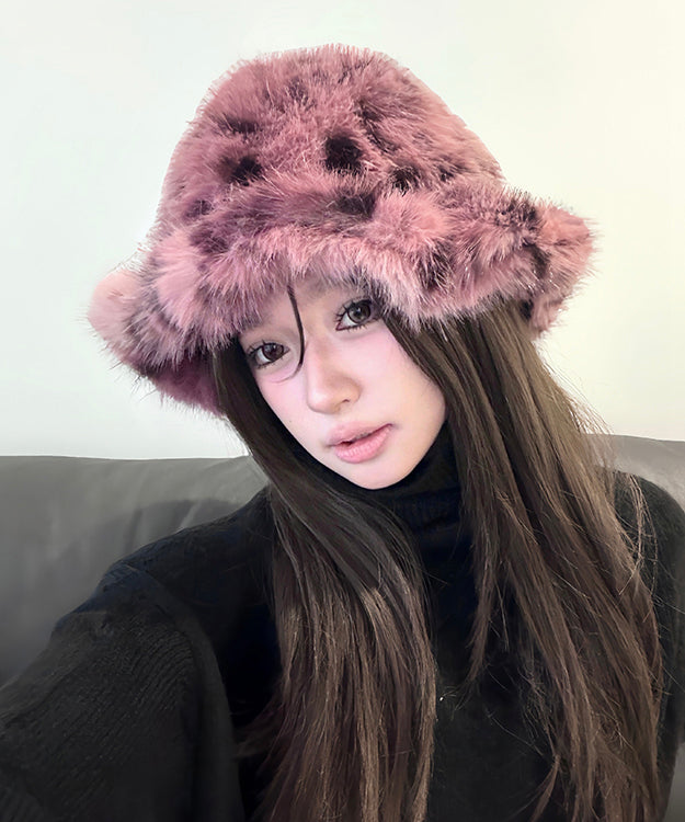New Pink Thick Warm Woolen Bucket Hat