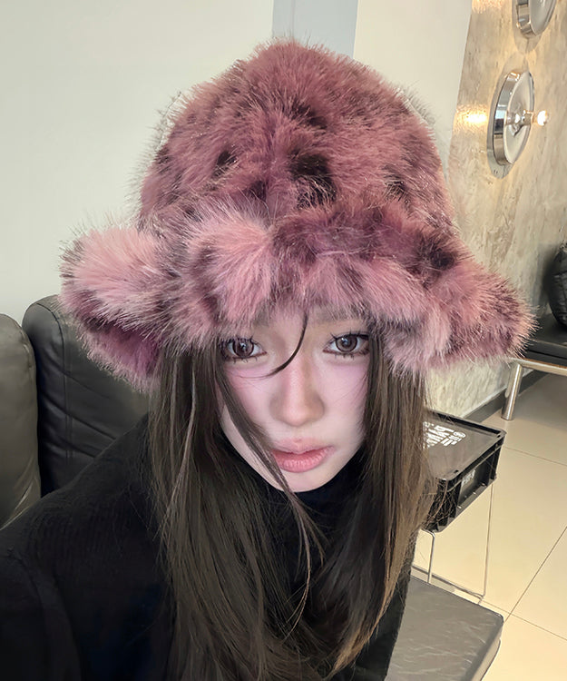 New Pink Thick Warm Woolen Bucket Hat