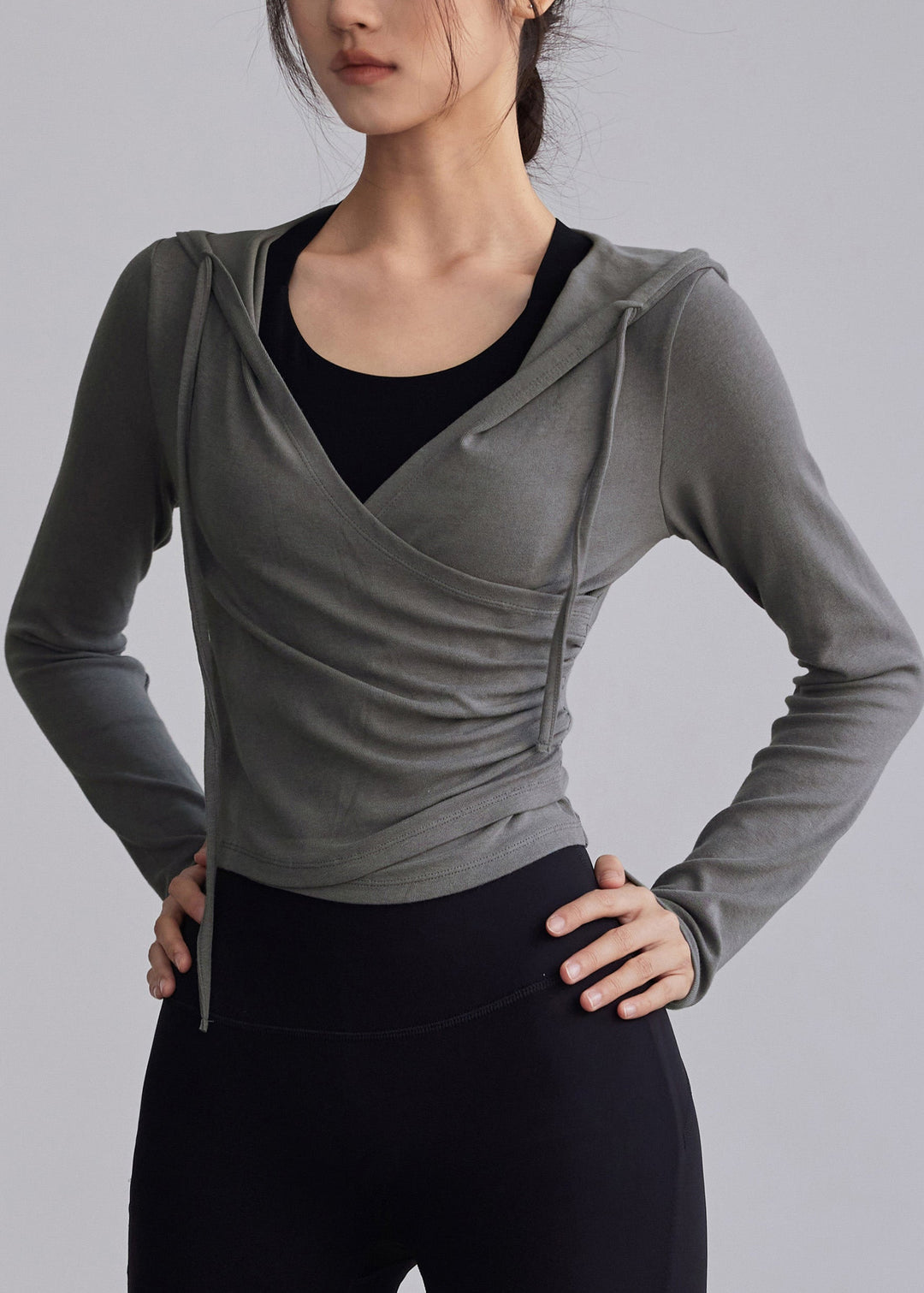 New Pink Wrinkled Patchwork Hooded Sports Top