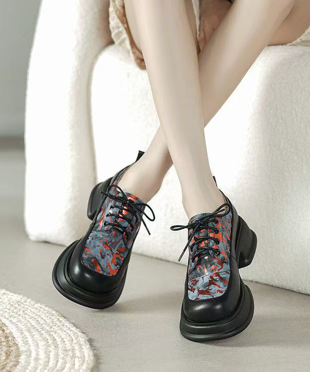 New Platform Loafers For Women Red Cowhide Leather Lace Up
