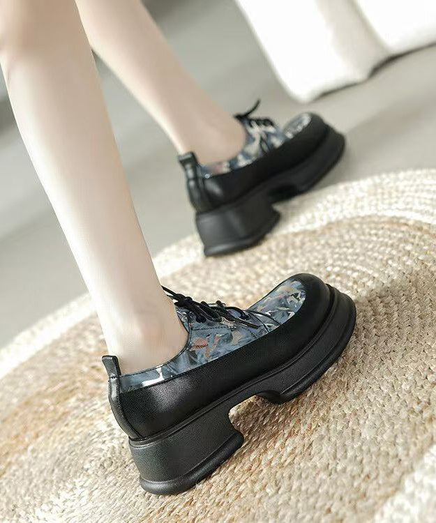 New Platform Loafers For Women Red Cowhide Leather Lace Up