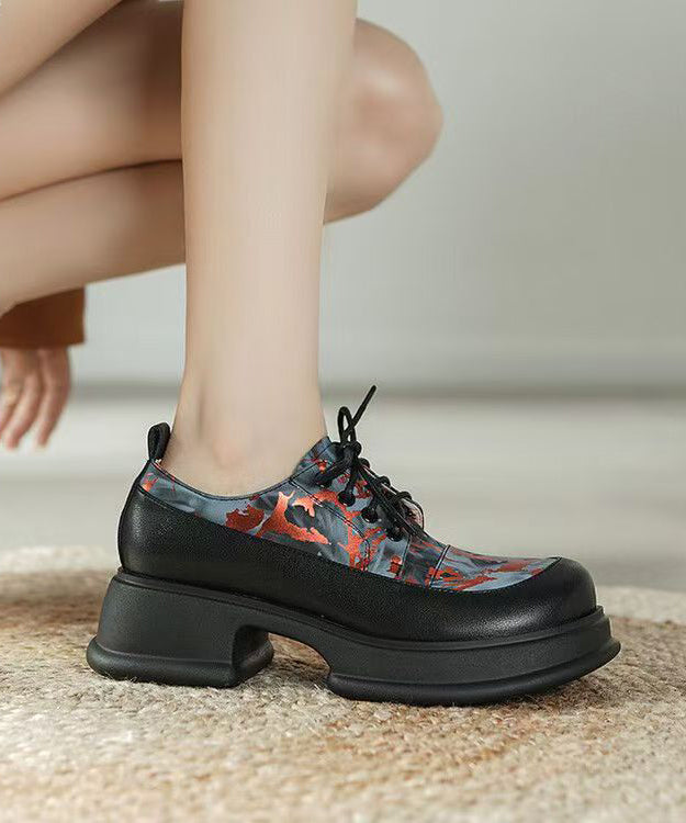 New Platform Loafers For Women Red Cowhide Leather Lace Up
