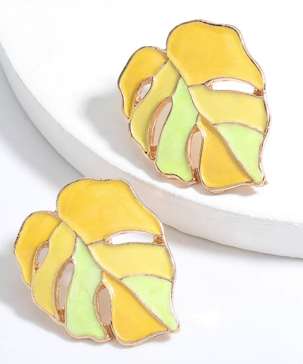 New Purple Alloy Drip Glaze Leaf Earrings For Women