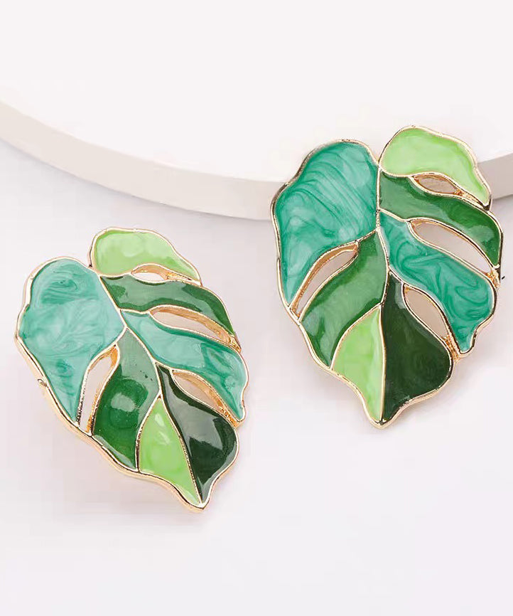 New Purple Alloy Drip Glaze Leaf Earrings For Women