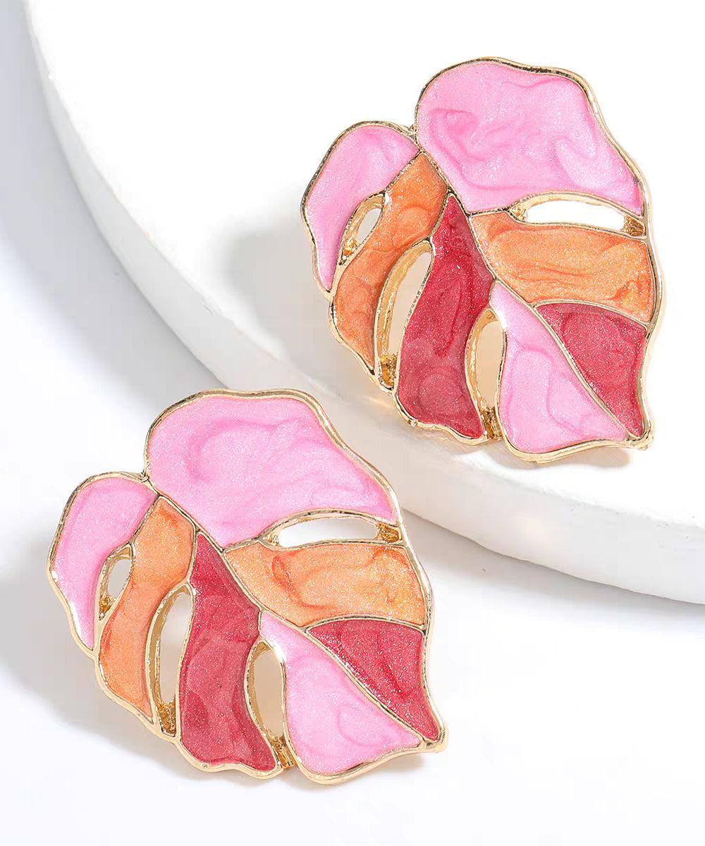 New Purple Alloy Drip Glaze Leaf Earrings For Women