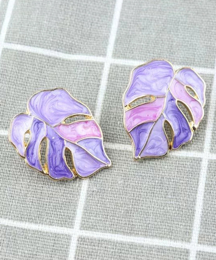 New Purple Alloy Drip Glaze Leaf Earrings For Women