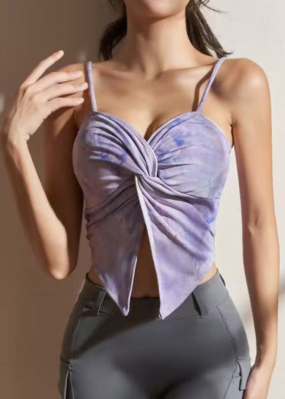 New Purple Cold Shoulder Patchwork Crop Top Workout