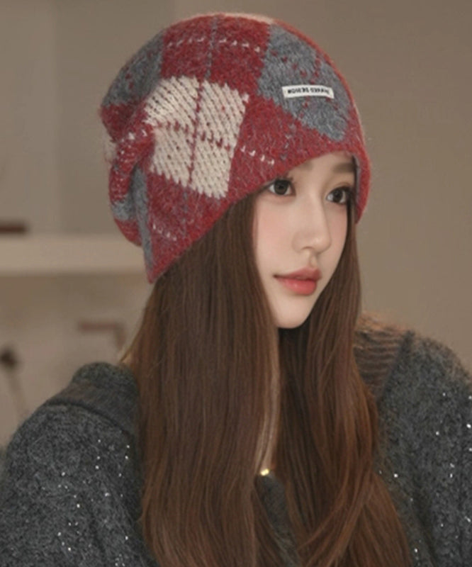 New Purple Plaid Cozy Warm Knit Bonnie Hat