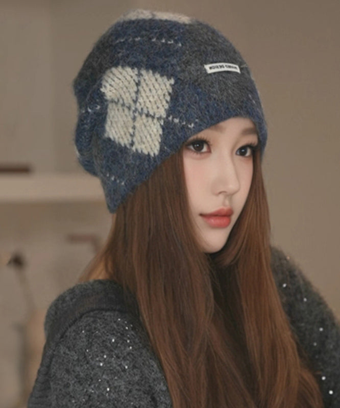 New Purple Plaid Cozy Warm Knit Bonnie Hat