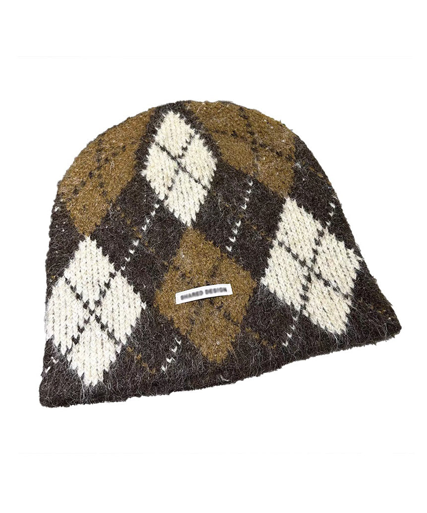 New Purple Plaid Cozy Warm Knit Bonnie Hat