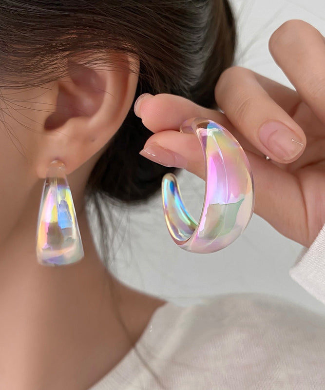 New Rainbow Acrylic Hoop Earrings