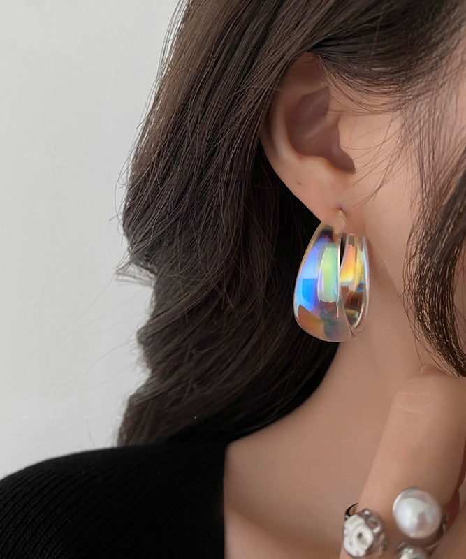 New Rainbow Acrylic Hoop Earrings