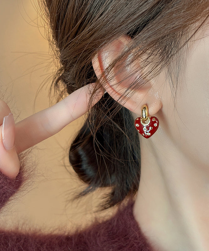 New Red Copper Alloy Zircon Love Drop Earrings