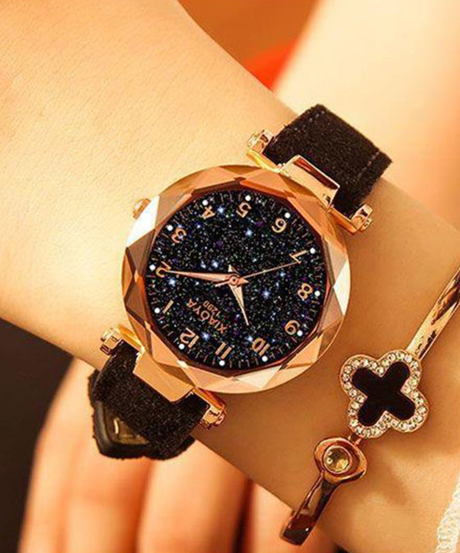 New Red Genuine Leather Starry Sky Waterproof Watch