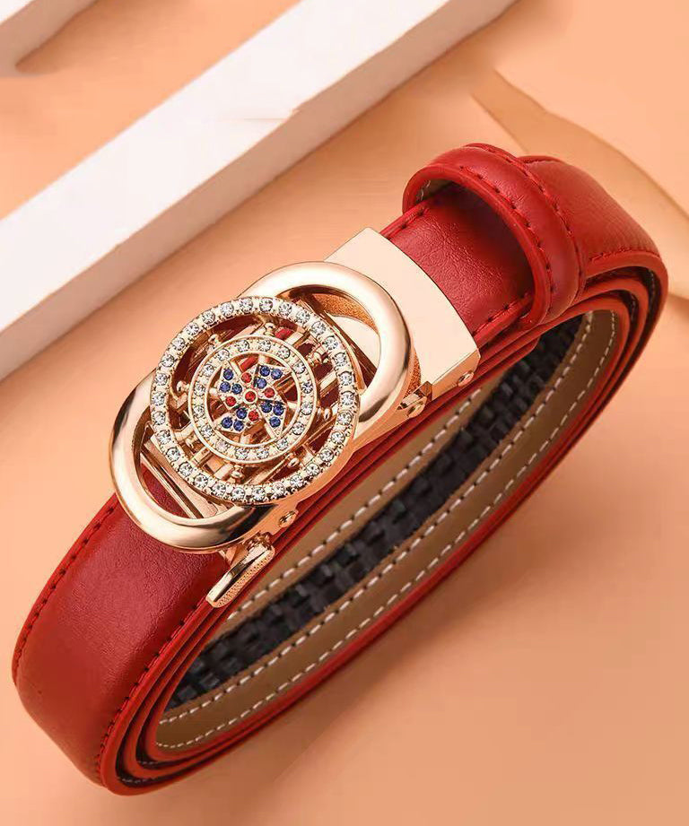 New Red Leather Alloy Zircon Watches