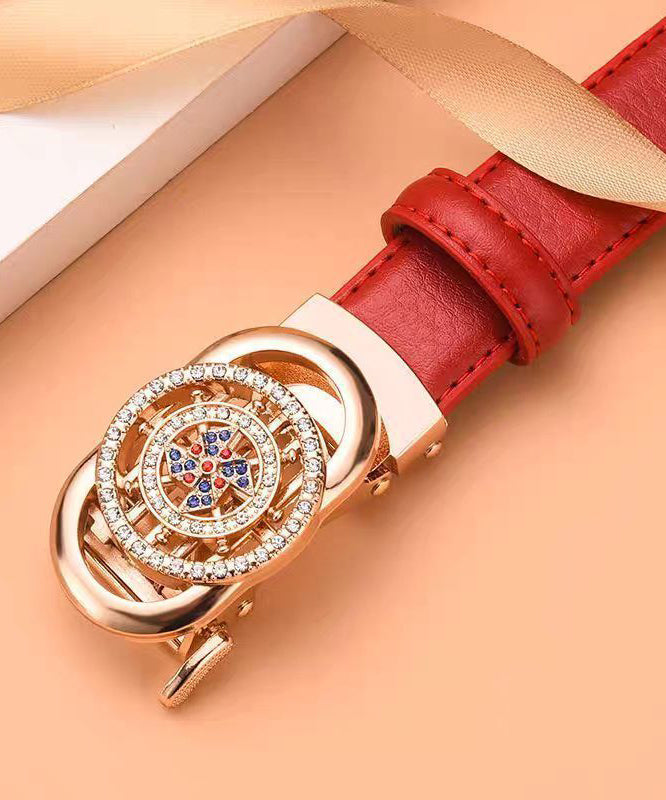 New Red Leather Alloy Zircon Watches
