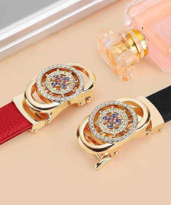 New Red Leather Alloy Zircon Watches