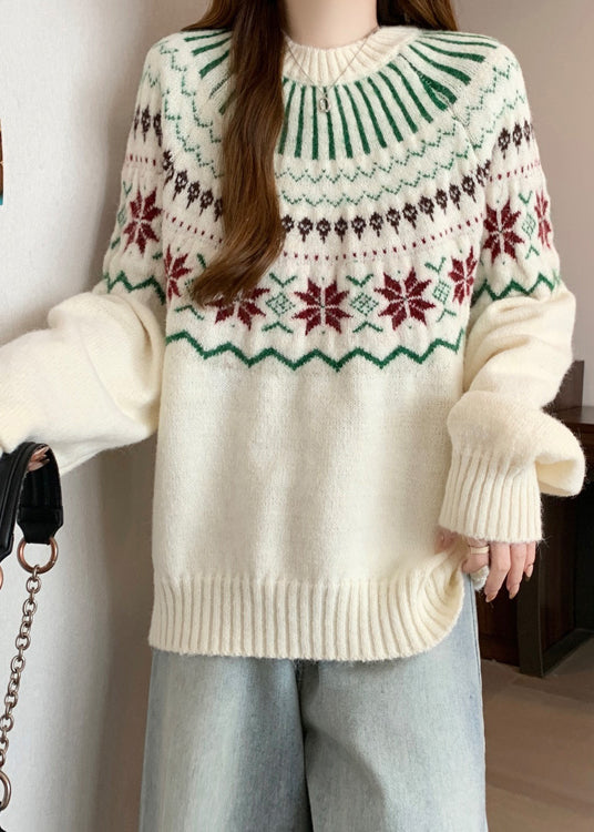 New Red O Neck Jacquard Thick Knit Sweaters Winter