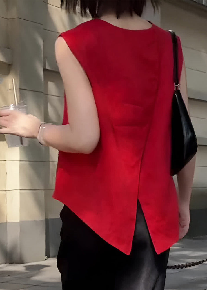 New Red O-Neck Wear On Both Sides Solid Tank Summer
