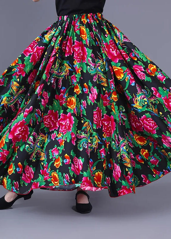 New Red Print Elastic Waist Chiffon Maxi Skirts Summer