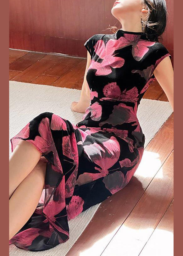 New Red Print High Waist Chiffon Long Dresses Summer