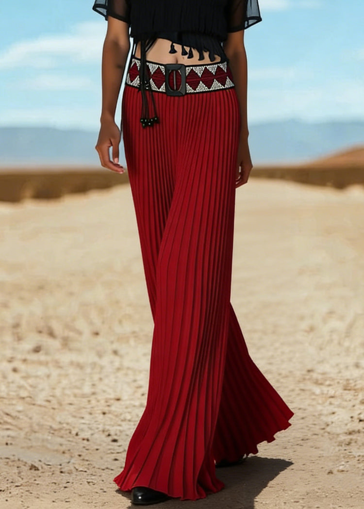 New Red Wrinkled Knit Patchwork Wide Leg Pants Summer - Omychic