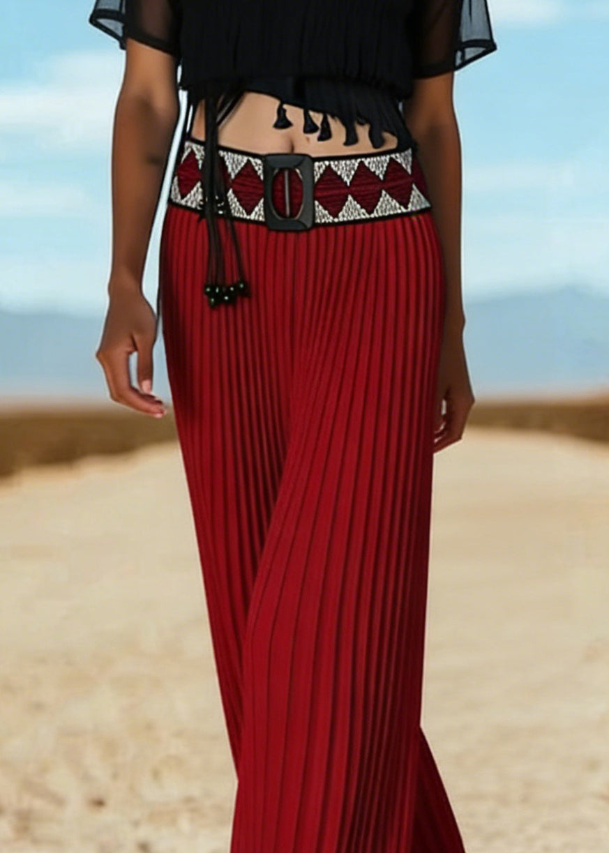 New Red Wrinkled Knit Patchwork Wide Leg Pants Summer - Omychic