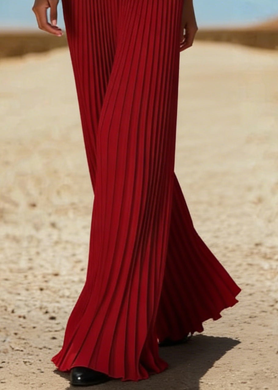 New Red Wrinkled Knit Patchwork Wide Leg Pants Summer - Omychic