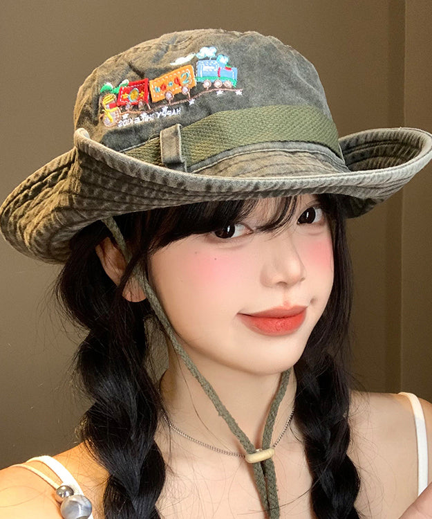 New Retro Army Green Embroidered Large Eaves Cowboy Hat