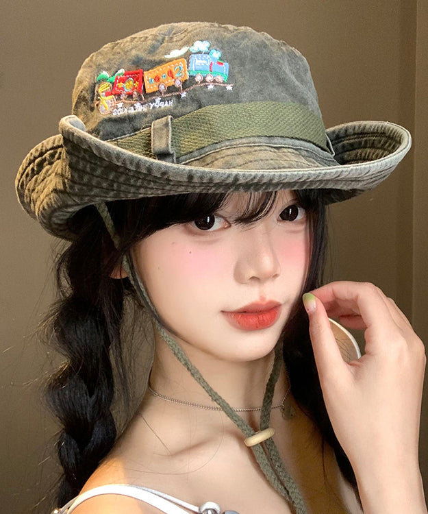 New Retro Army Green Embroidered Large Eaves Cowboy Hat