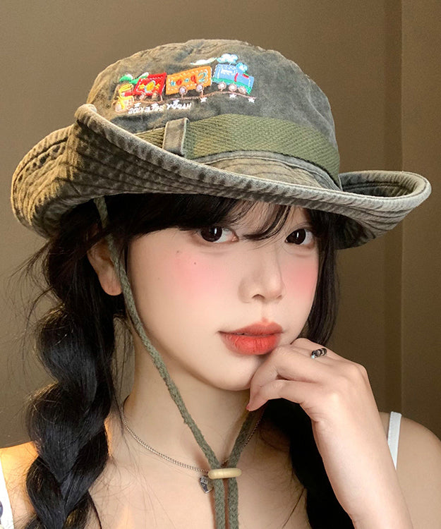 New Retro Army Green Embroidered Large Eaves Cowboy Hat