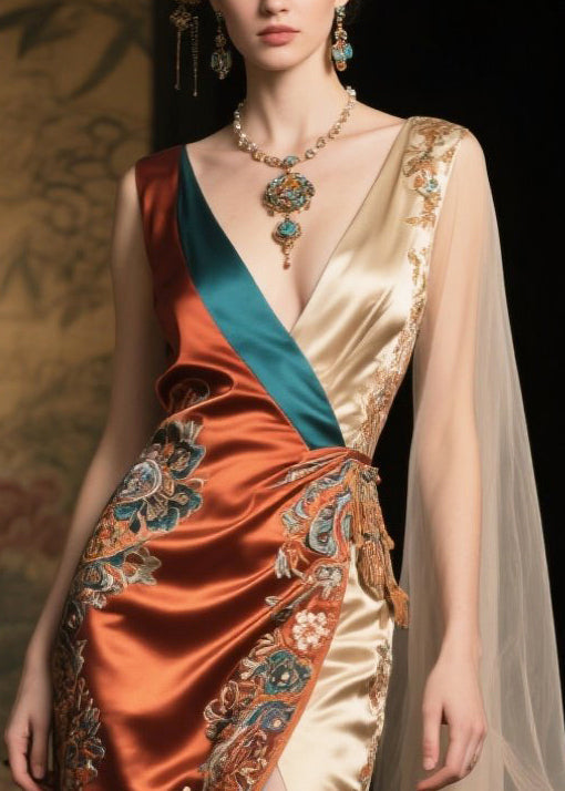 New Retro Asymmetrical Patchwork Jacquard Silk Party Dress Summer