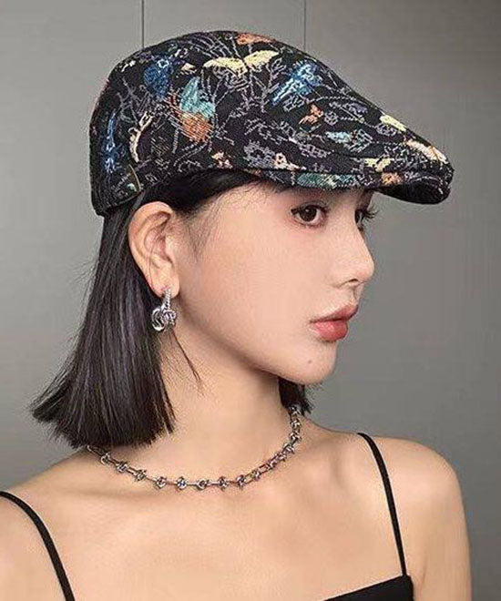 New Retro Black Butterfly Embroidery Beret Hat
