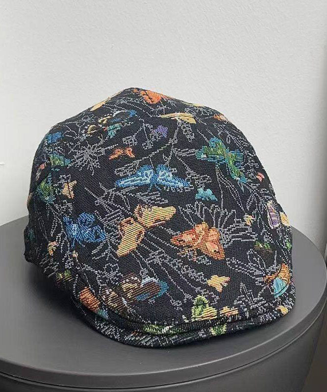 New Retro Black Butterfly Embroidery Beret Hat