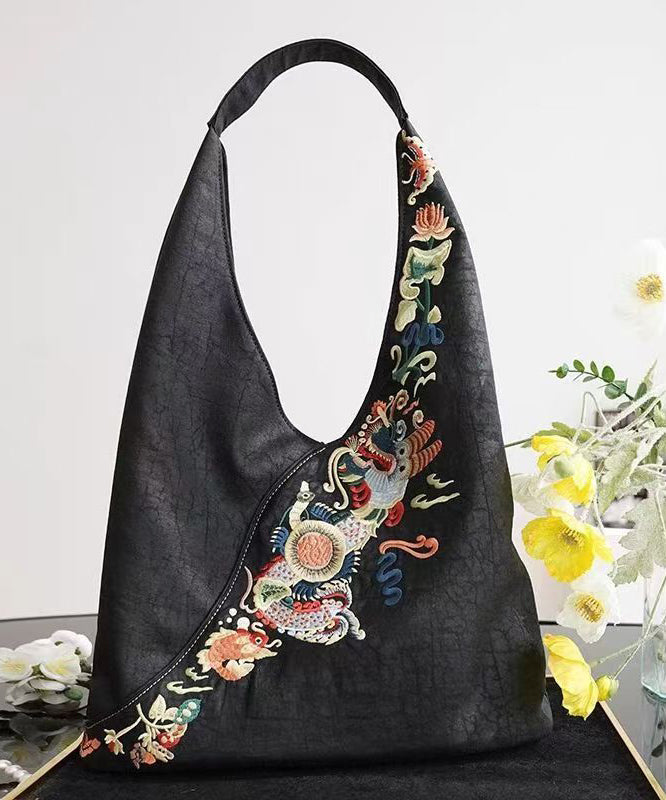 New Retro Black Embroidery Silk Shoulder Bag