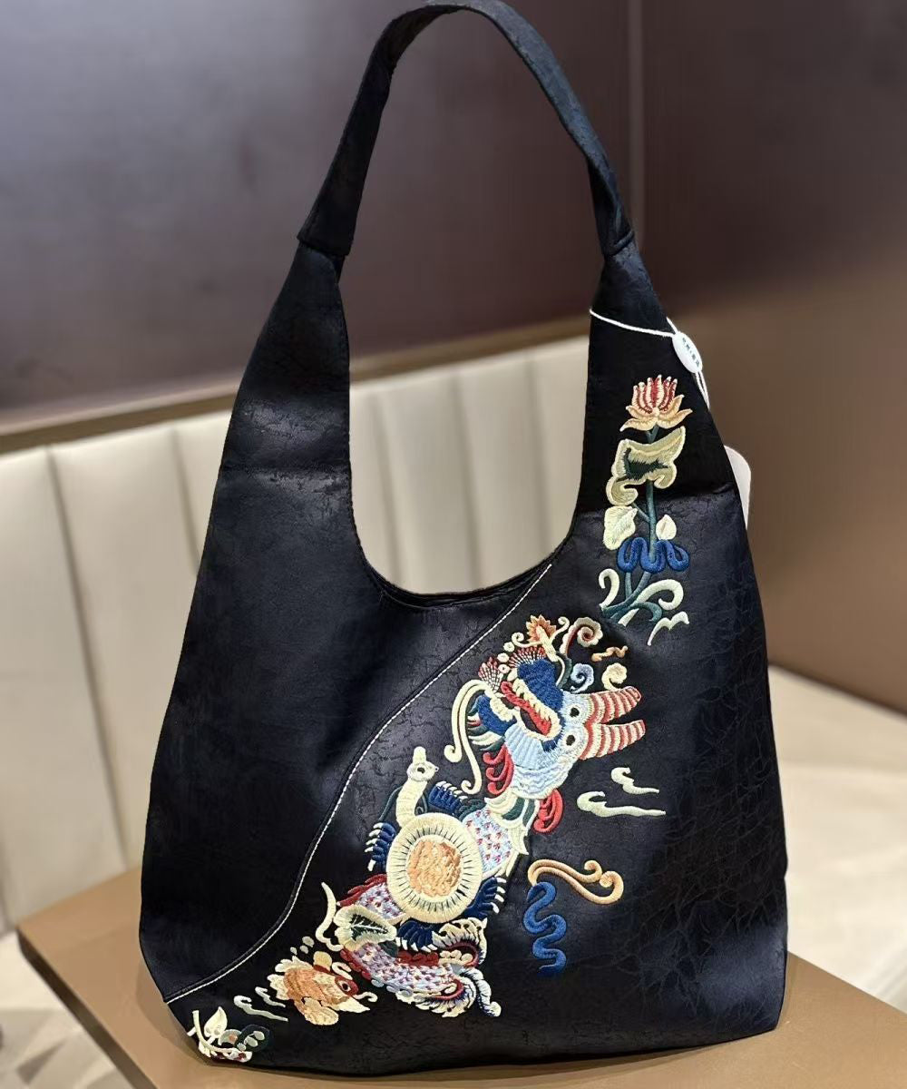 New Retro Black Embroidery Silk Shoulder Bag