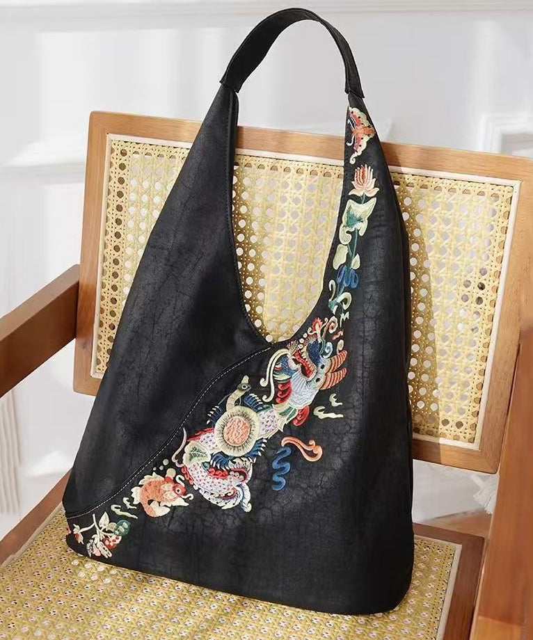 New Retro Black Embroidery Silk Shoulder Bag